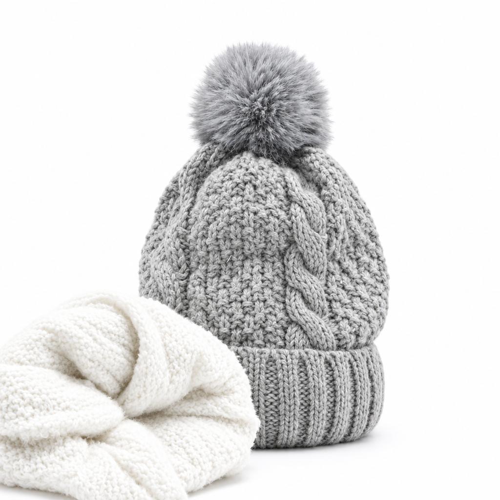 Strickmütze | Baumwolle - Grau - Gefüttert - Wintermütze - Unisex
