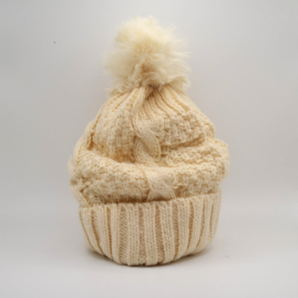 Strickmütze | Baumwolle - Beige - Gefüttert - Wintermütze - Unisex