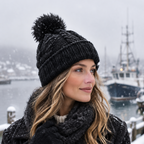 Knitted hat | Cotton - Black - Lined - Winter hat - Unisex