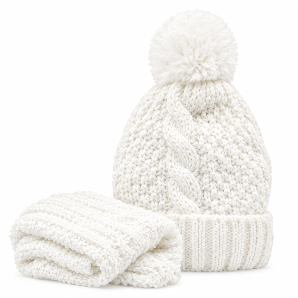 Strickmütze | Baumwolle - Weiß - Gefüttert - Wintermütze - Unisex