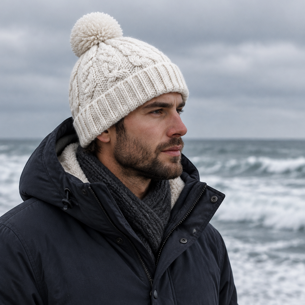 Strickmütze | Baumwolle - Weiß - Gefüttert - Wintermütze - Unisex