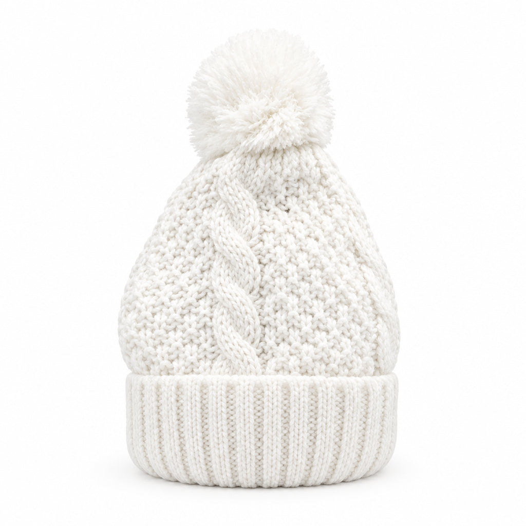 Strickmütze | Baumwolle - Weiß - Gefüttert - Wintermütze - Unisex