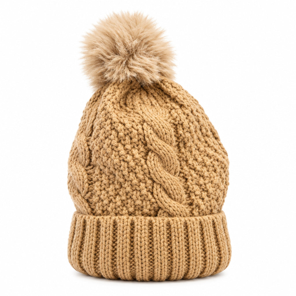 Strickmütze | Baumwolle - Camel - Gefüttert - Wintermütze - Unisex
