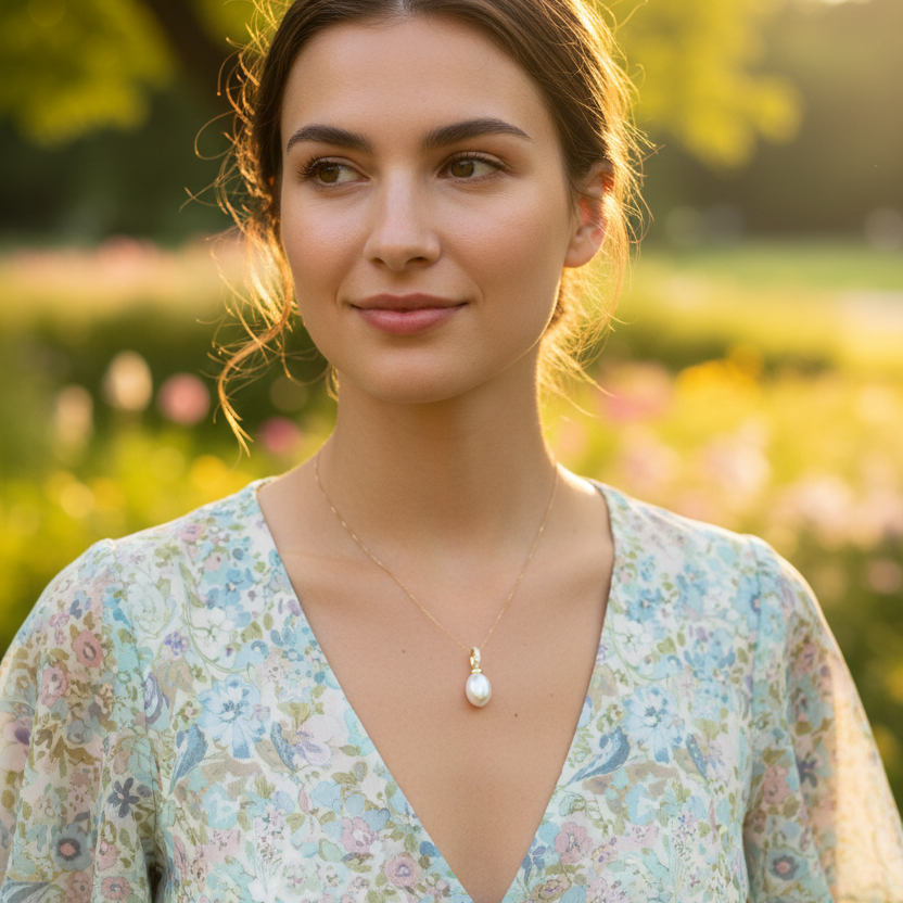 Anhänger | Gold - Pearl - B 8mm - L 20mm - Damen