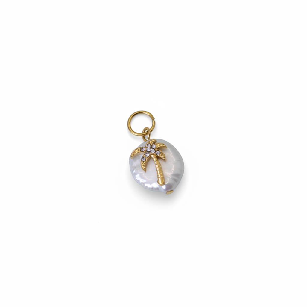 Anhänger | Gold - Palme - B 10mm - L 20mm - Damen