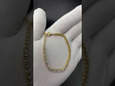 Armband | Gold - Tennisarmband - B 3,5mm - L 16+5cm - Damen